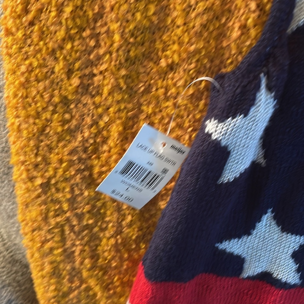 American Flag Knit TANK TOP sweater V Neck Hang Ties STARS STRIPE RED white BLU - Picture 5 of 5